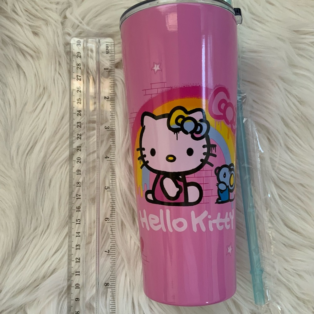 New Hello Kitty Stainless Steel Tumbler, pink, rainbow, graffiti-dripping paint